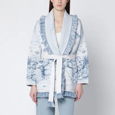 ALANUI ALANUI DEEP IN THE OCEAN CARDIGAN IN WHITE/LIGHT BLUE