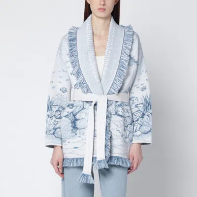 Alanui Deep In The Ocean Cardigan In White/light Blue