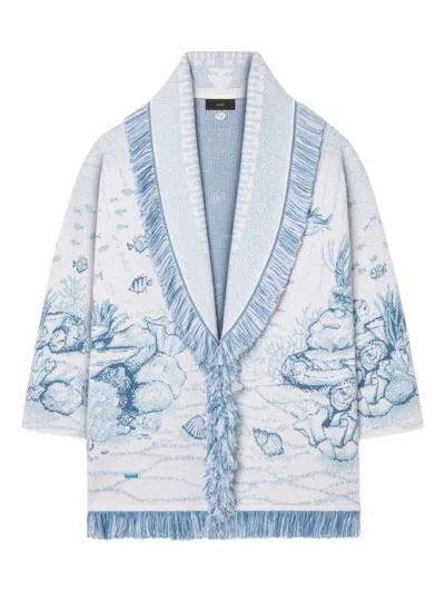 Alanui Deep In The Ocean Wool Cardigan In Blue