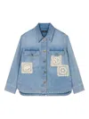 Alanui Light Blue Denim Overshirt With Crochet Lace Accents In Blue