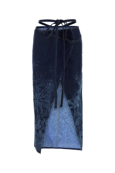Alanui Jungle Toile De Jouy Denim Skirt In Blue