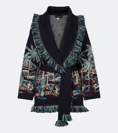 Alanui Diamond Head Jacquard Wool-blend Cardigan In Black
