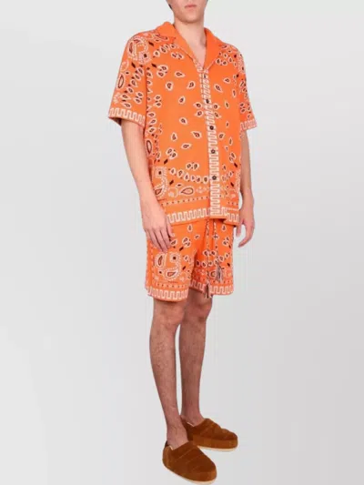 Alanui Drawstring Waist Shorts All-over Print Pockets In Orange