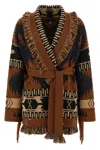 Alanui Icon Jacquard Fringe Belted Cashmere Cardigan In Brown