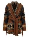 Alanui Geometric Pattern Cardigan Belted Waist In Brown