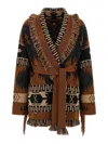 Alanui Geometric Pattern Cardigan Belted Waist In Brown