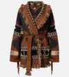 Alanui Geometric Pattern Cardigan Belted Waist In Brown