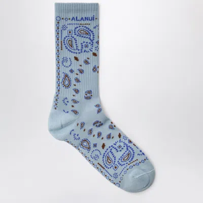 Alanui Dust Blue Cotton-blend Bandana-pattern Socks In Light Blue