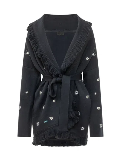 Alanui Echoes Knit Cardigan In Navy Blue