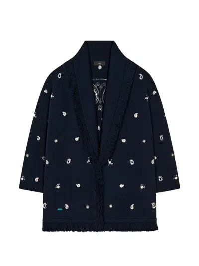 Alanui Echoes Of The Bandana Cashmere Cardigan In Blue
