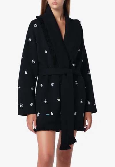 Alanui Echoes Of The Bandana Fringed Wool Cardigan In Blue
