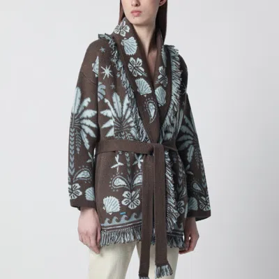Alanui Echoes Of The Island Brown/aquamarine Cardigan In Gray