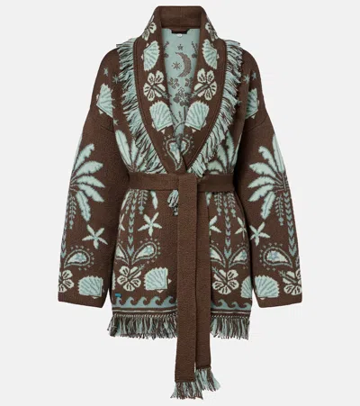 Alanui Echoes Of The Island Wool And Cotton Cardigan In Brown
