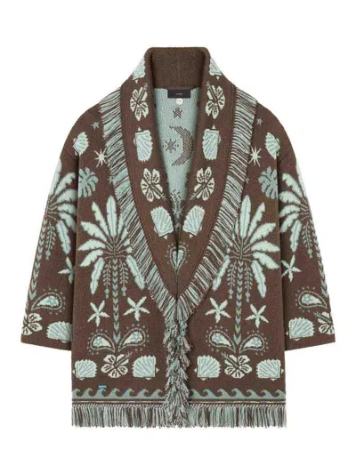 Alanui Echoes Of The Island Wool And Cotton Cardigan In Brown