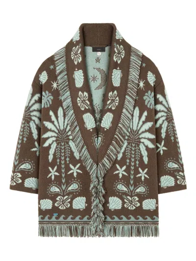 Alanui Echoes Of The Island Wool And Cotton Cardigan In Brown