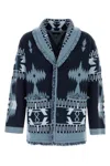 Alanui Cashmere Cardigan With Embroidered Geometric Pattern In Blue
