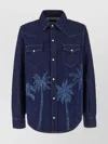 Alanui Embroidered Design Denim Shirt Cuffs In Blue
