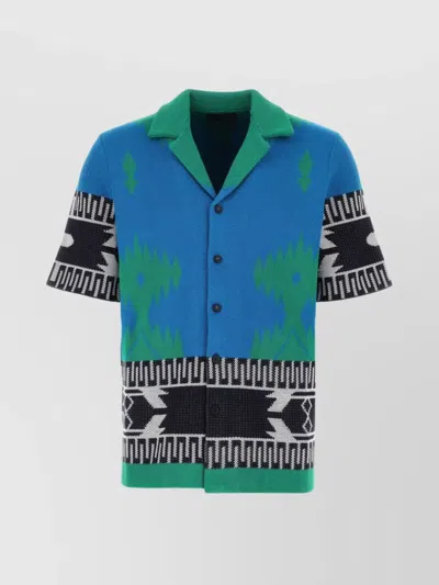 Alanui Jacquard Cotton Short Sleeve Icon Shirt In Blue