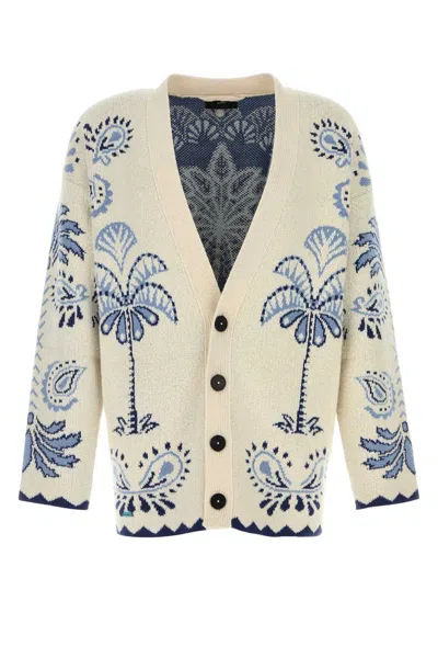 Alanui Embroidered Wool Blend Cardigan In Chalkindig