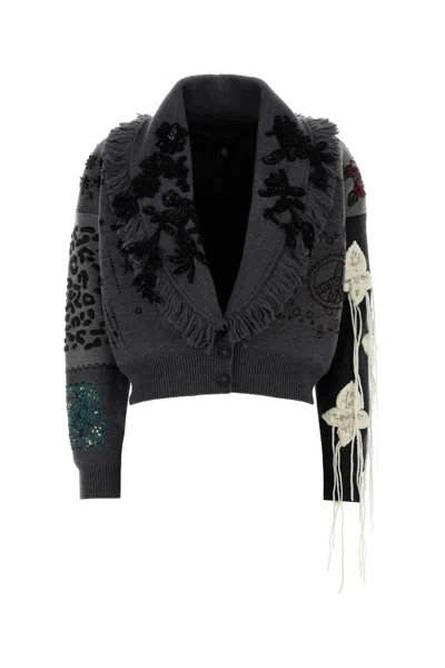 ALANUI EMBROIDERED WOOL MIDNIGHT IN MANHATTAN CARDIGAN