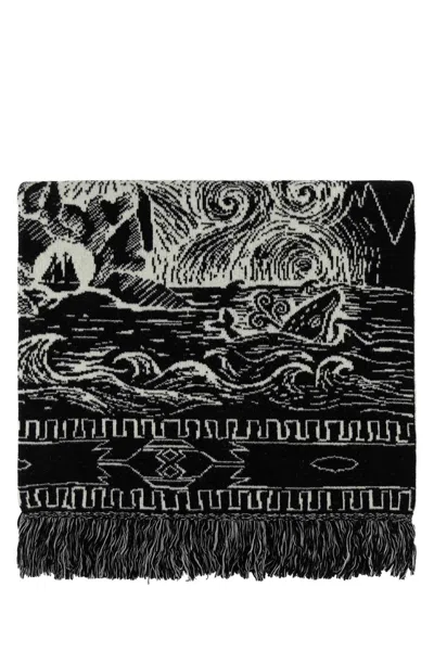 Alanui Embroidered Wool-blend Antarctic Expedition Blanket 182 Cm X 137 Cm In Black