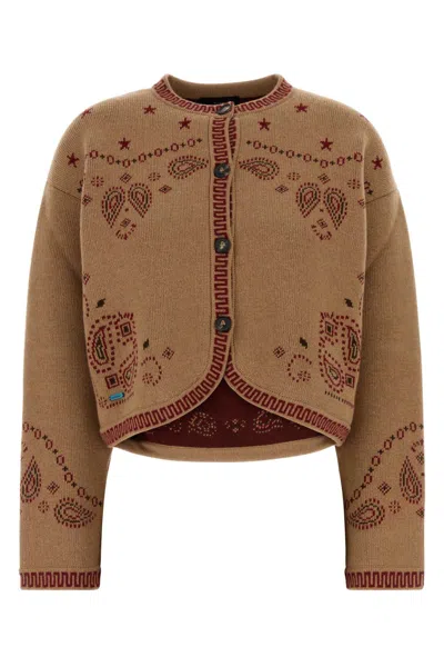 Alanui Embroidered Wool-blend Bandana Cardigan In Brown