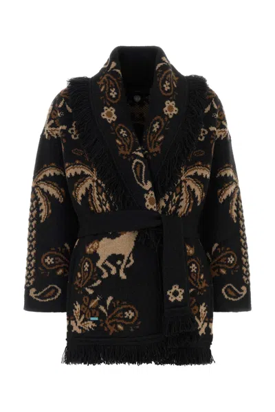 Alanui Embroidered Wool-blend Cardigan With Island-roots Motifs In Black