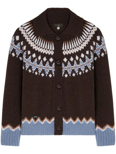Alanui Fair Isle Intarsia Knitted Buttoned Cardi Coat In Brown