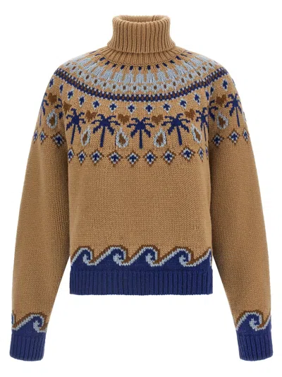Alanui Fair Isle Jacquard Turtleneck Sweater In Brown