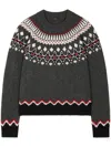 Alanui Wool Crewneck Sweater With Geometric Pattern In Gray