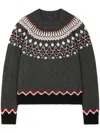 Alanui Wool Crewneck Sweater With Geometric Pattern In Gray