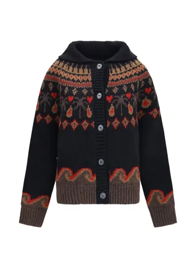 Alanui Winter Cardigan Shawl Collar Ribbed Knit In Black