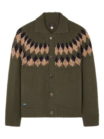 Alanui Fairisle Pattern Wool Cardigan In Green