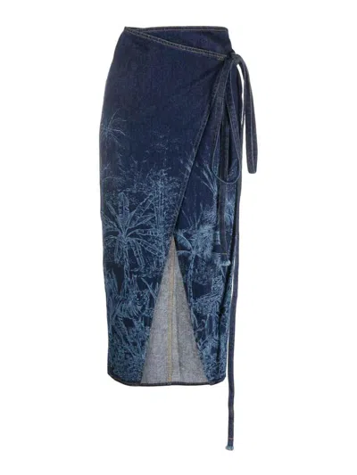 Alanui Jungle Toile De Jouy Skirt In Light Blue