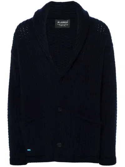 Alanui Finest Cable-knit Cardigan In Blue