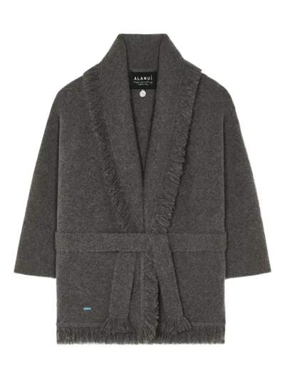 Alanui Finest Fringed Shawl-collar Cardigan In Gray