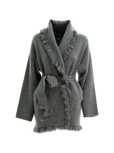 Alanui Finest Fringe-trim Belted Cardigan In Gray