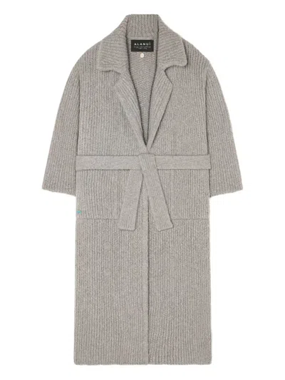 Alanui Finest Ribbed Belted Cardi-coat In Gray
