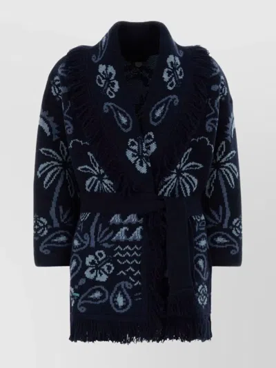 ALANUI FLORAL FRINGE CARDIGAN SHAWL COLLAR