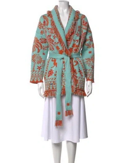 Pre-owned Alanui Floral Print Open Front Sweater In Blue/green