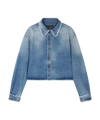 Alanui Fringed Cropped Denim Shirt In Dark Wash
