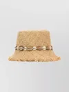 Alanui Frayed Edge Straw Bucket Hat With Shells In Neutral
