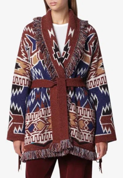Alanui Fringed Amazing Journey Jacquard Wool Cardigan In Multicolor