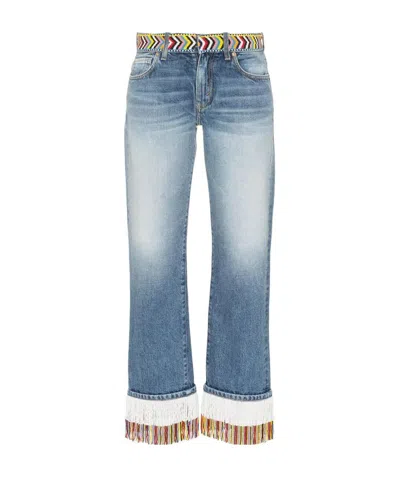 Alanui Fringed Beaded Boyfriend Jeans In Blue