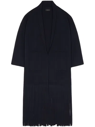 Alanui Fringed Belted Coat In Blue