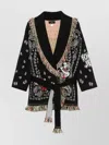 Alanui Fringed Belted Double Jacquard Cardigan In Black