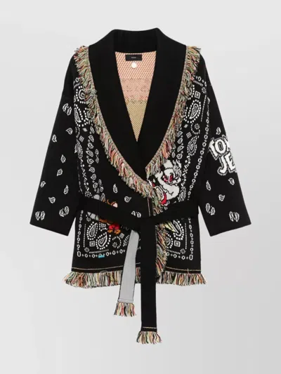 ALANUI FRINGED BELTED DOUBLE JACQUARD CARDIGAN