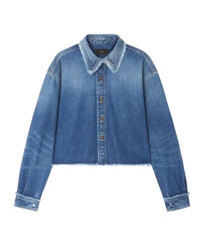 Alanui Fringed Cropped Denim Shirt In Dark Wash