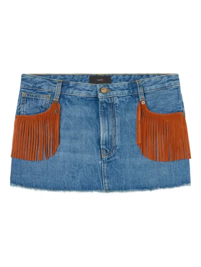 Alanui Fringed-detail Mini Denim Skirt In Blue