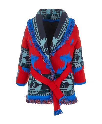 Alanui Fringed-edge Belted-waist Cardigan In Blue